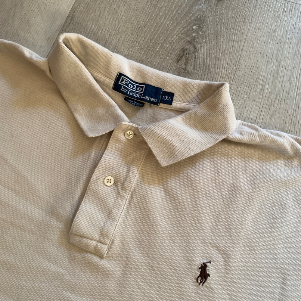 Polo Ralph Lauren Mens XXL Tan Beige Short Sleeve Pique Cotton Polo Shirt Logo